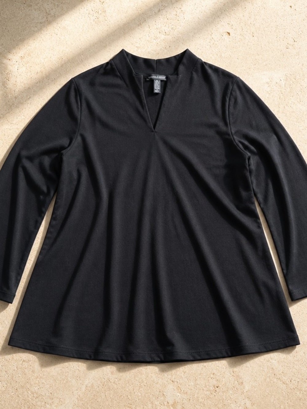 Eileen Fisher Black Jersey Knit V-Neck Tunic Top - Size Medium
